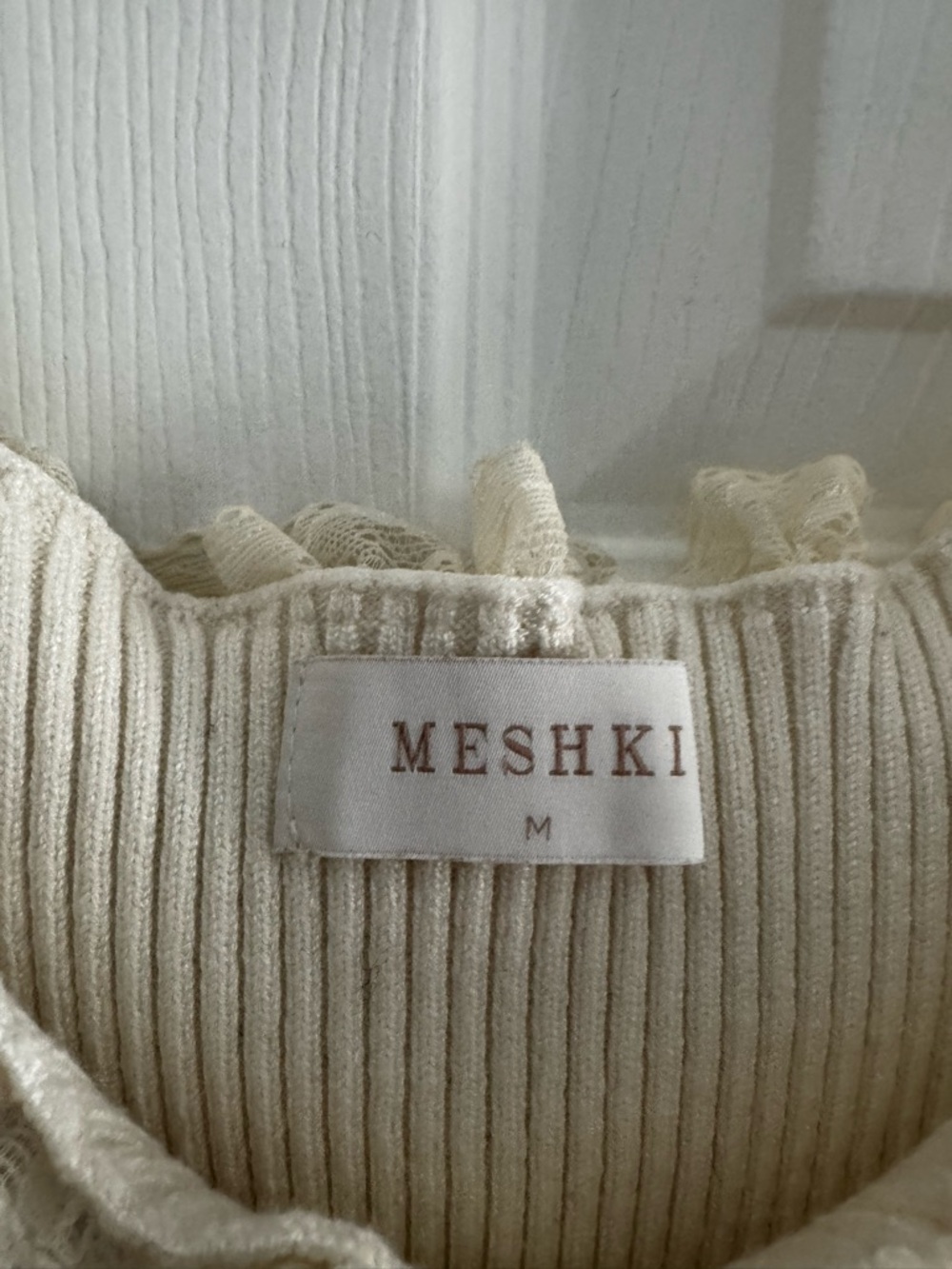Meshki Cream Shay Lace Ruffle Knit Top Medium - Picture 3 of 5